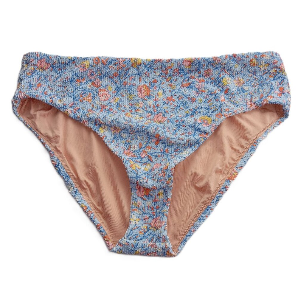 J. Crew Women's Scrunchie High Rise Bikini Bottom Size 2X Blue Floral Swim